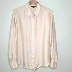 Seventy Venezia Silk Button Down in Tan and Yellow Dot Print Size M